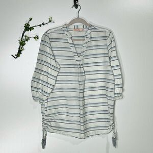 Fresh Produce White Blue Black Stripe Cotton Tunic Top Shirt